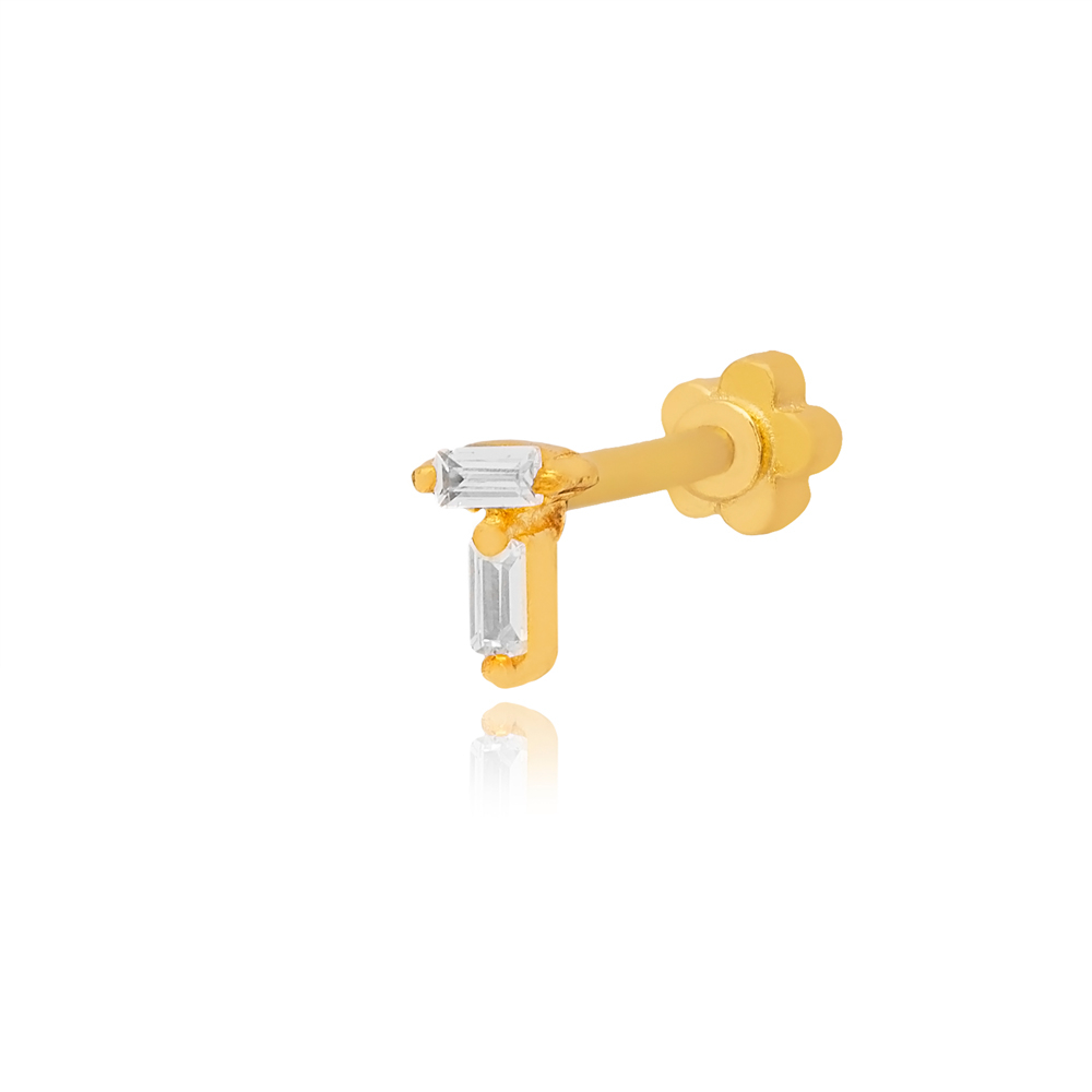Clear Zircon Stone Minimalist Shape Single Piercing Wholesale Handmade Turkish 925 Sterling