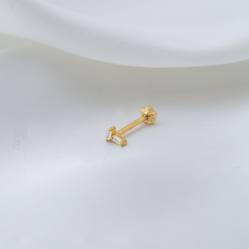 Clear Zircon Stone Minimalist Shape Single Piercing Wholesale Handmade Turkish 925 Sterling