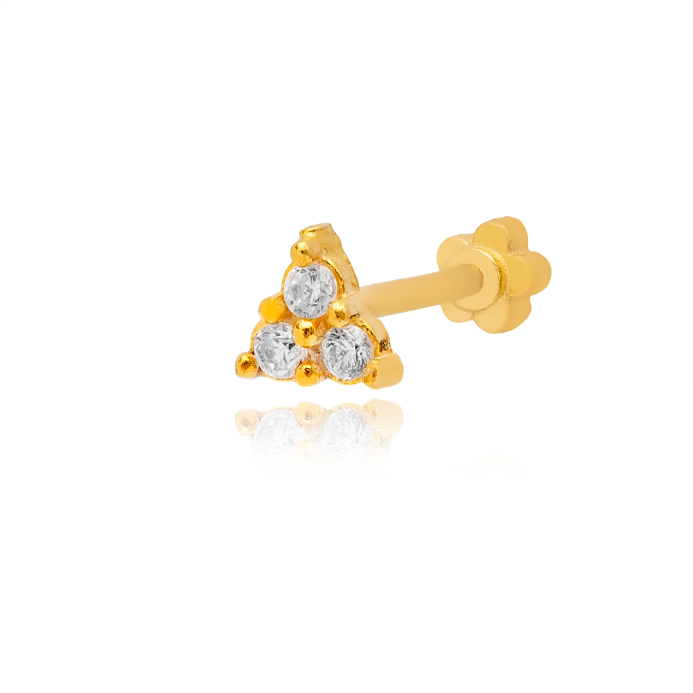 Triangle Shape Single Piercing Wholesale Handmade Turkish 925 Sterling Silver Jewelry