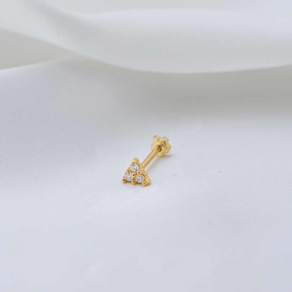 Triangle Shape Single Piercing Wholesale Handmade Turkish 925 Sterling Silver Jewelry