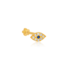 Popular Evil Eye Charm Single Piercing Wholesale Handmade Turkish 925 Sterling Silver Jewelry