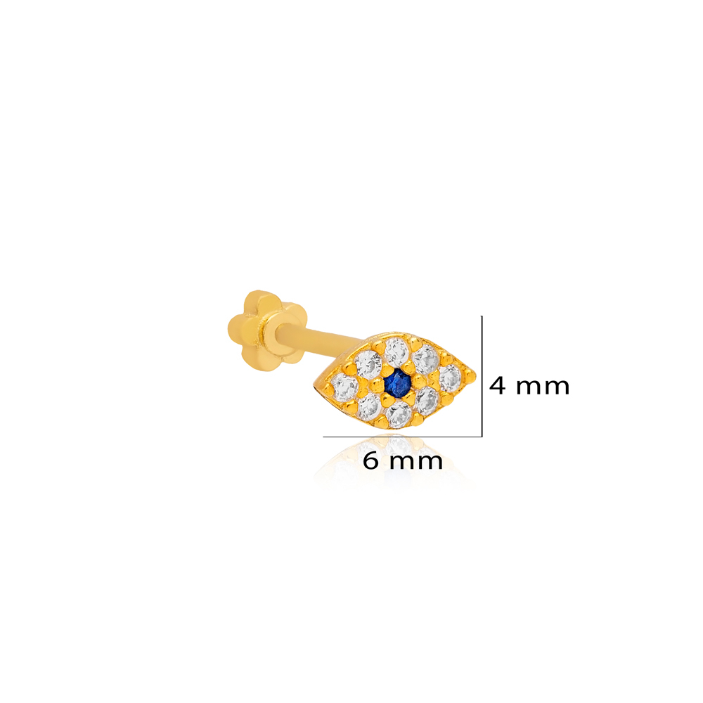 Popular Evil Eye Charm Single Piercing Wholesale Handmade Turkish 925 Sterling Silver Jewelry