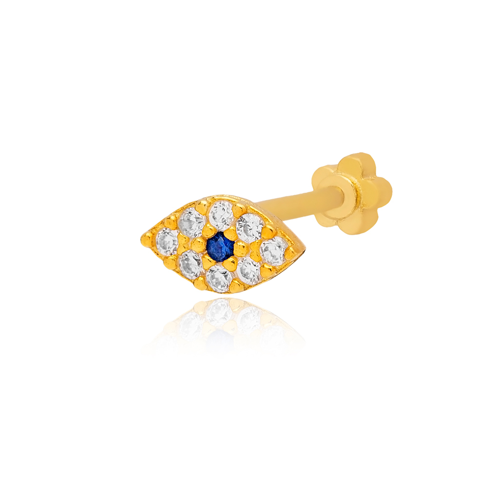 Popular Evil Eye Charm Single Piercing Wholesale Handmade Turkish 925 Sterling Silver Jewelry