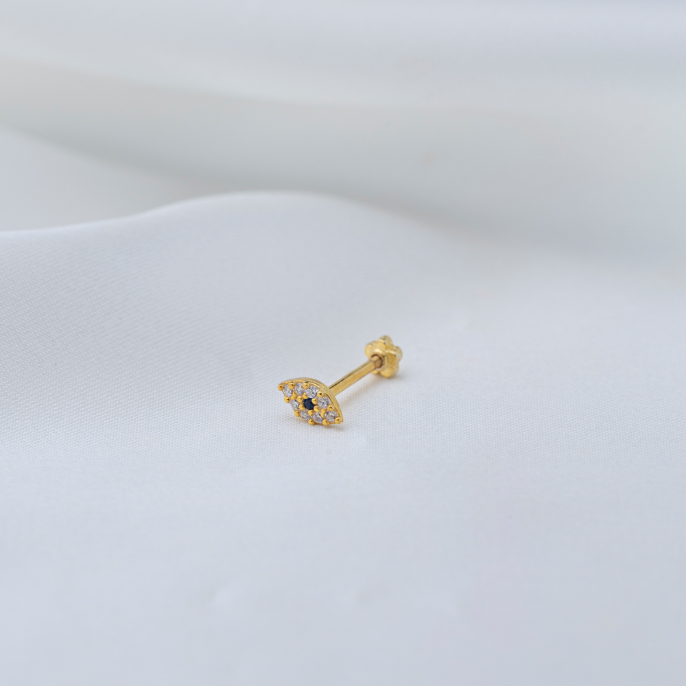 Popular Evil Eye Charm Single Piercing Wholesale Handmade Turkish 925 Sterling Silver Jewelry