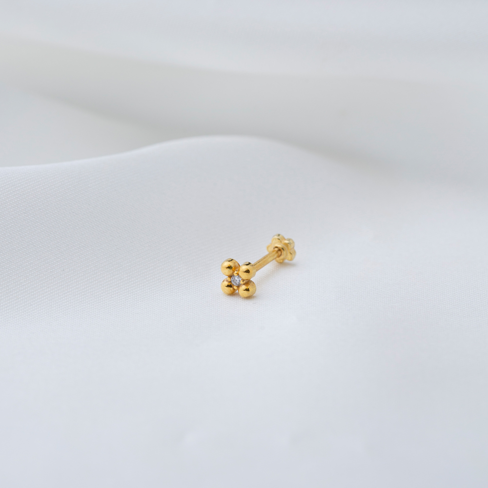 Flower Shape Single Piercing Wholesale Handmade Turkish 925 Sterling Silver Jewelry