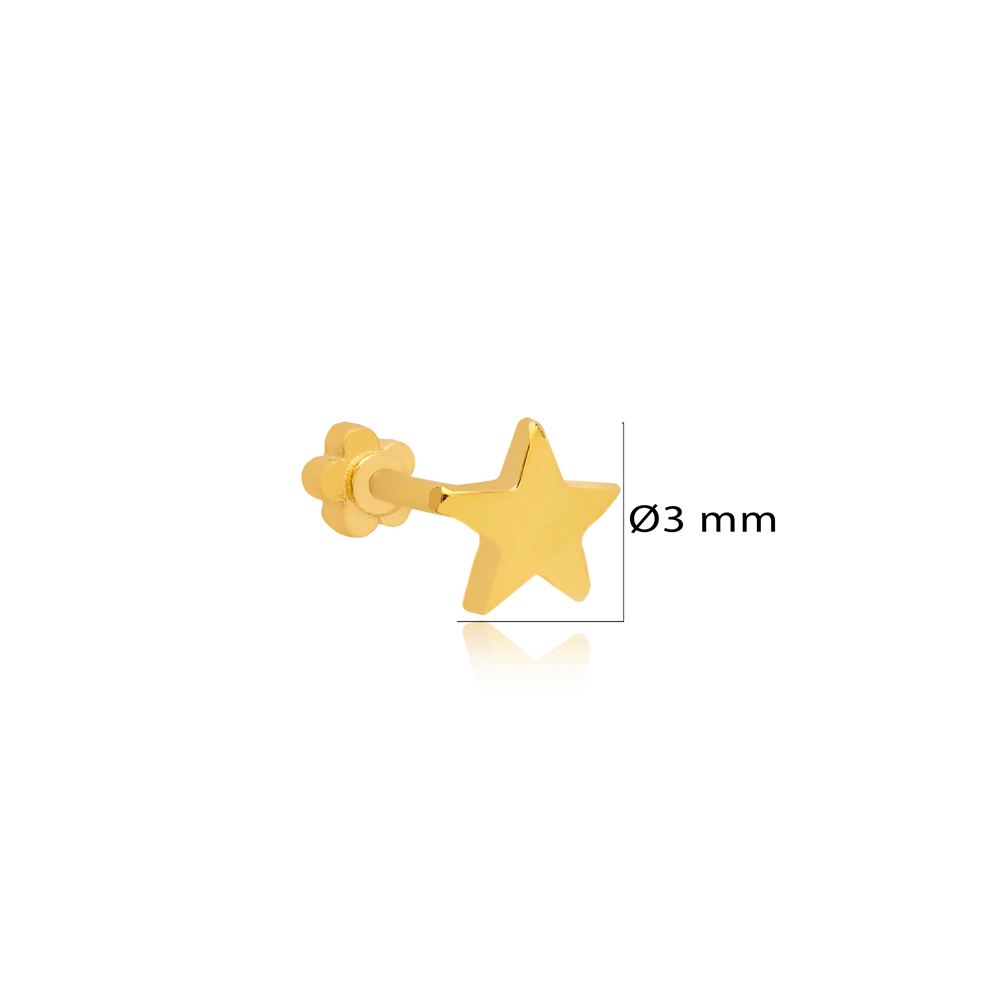 Star Design Minimalist Plain Single Piercing Wholesale Handmade Turkish 925 Sterling Silver