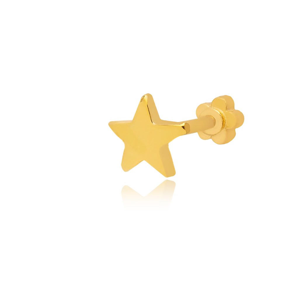 Star Design Minimalist Plain Single Piercing Wholesale Handmade Turkish 925 Sterling Silver