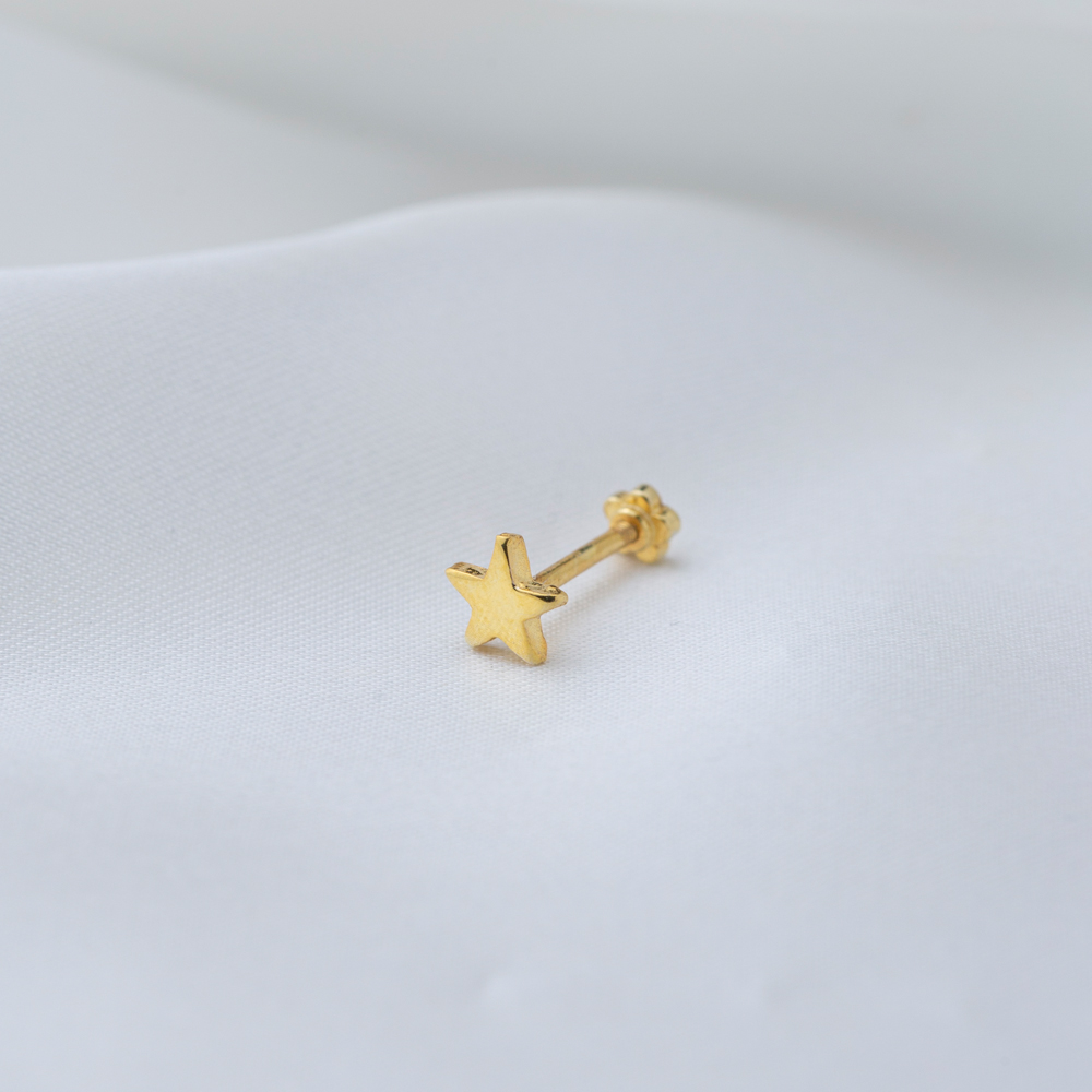 Star Design Minimalist Plain Single Piercing Wholesale Handmade Turkish 925 Sterling Silver