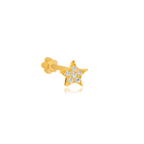 Star Design CZ Stone Single Piercing Wholesale Handmade Turkish 925 Sterling Silver Jewelry