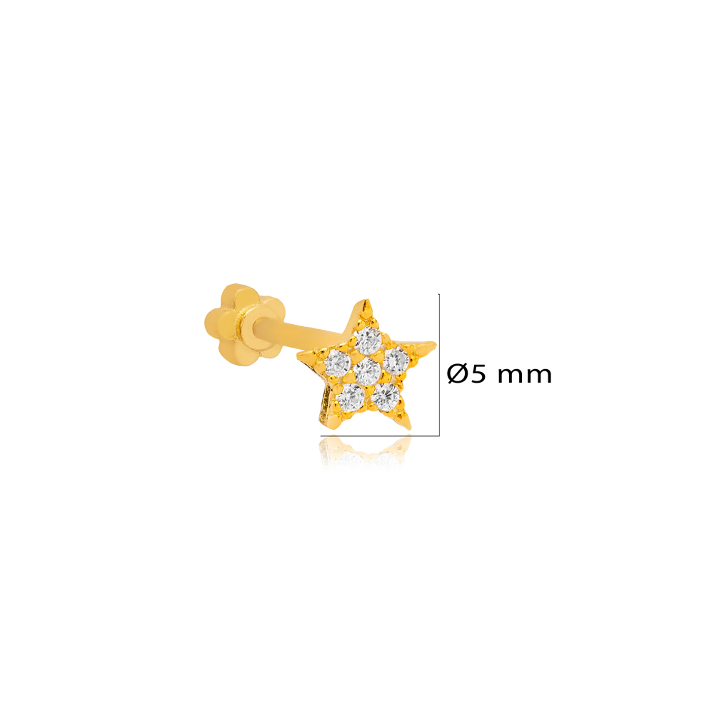 Star Design CZ Stone Single Piercing Wholesale Handmade Turkish 925 Sterling Silver Jewelry