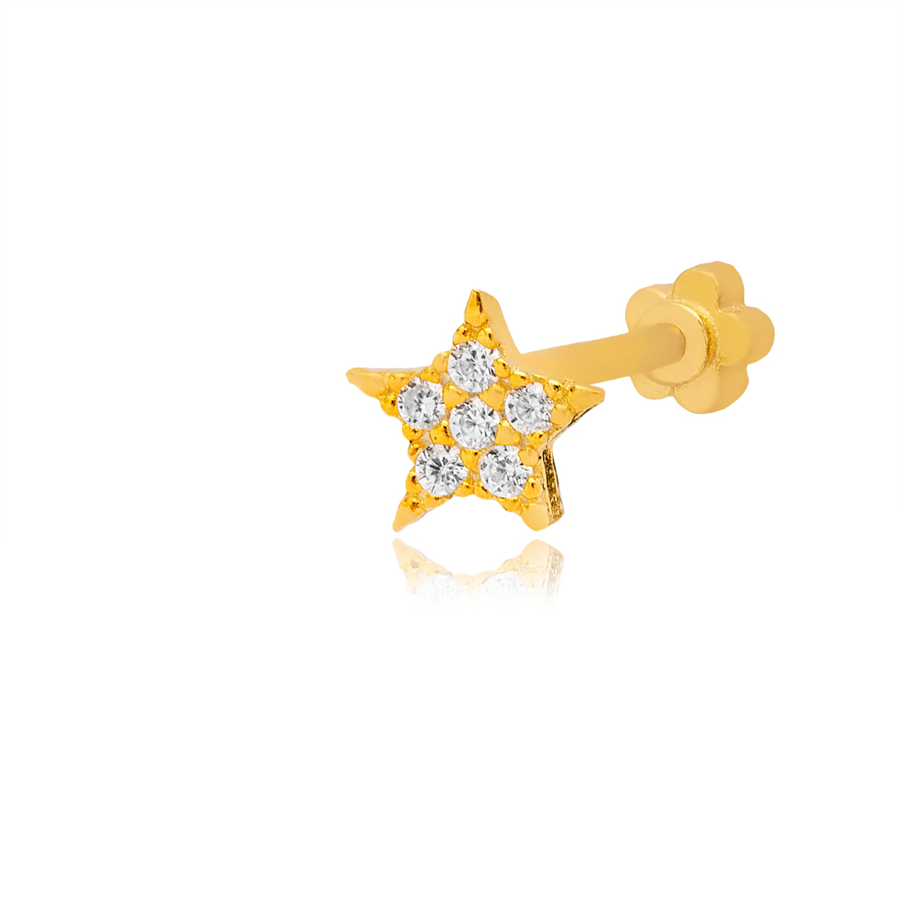 Star Design CZ Stone Single Piercing Wholesale Handmade Turkish 925 Sterling Silver Jewelry