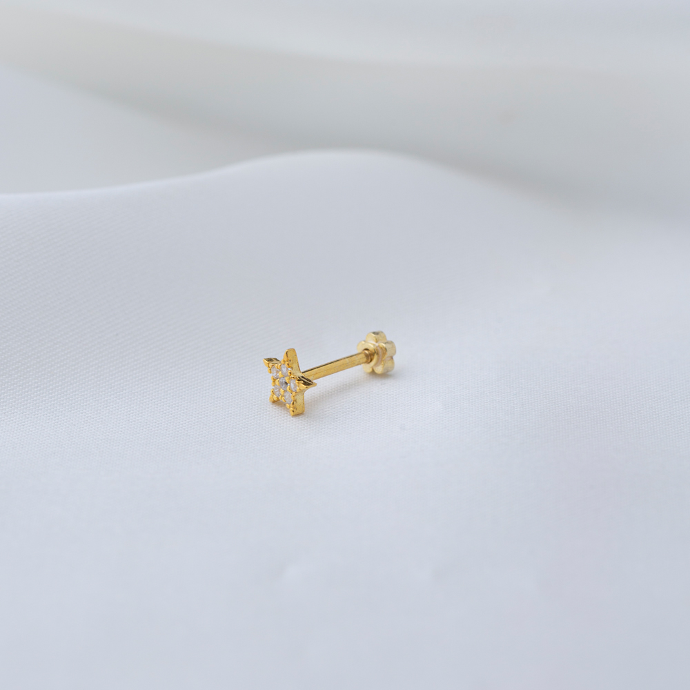 Star Design CZ Stone Single Piercing Wholesale Handmade Turkish 925 Sterling Silver Jewelry