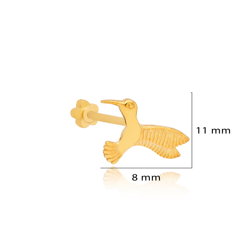 Plain Bird Design Single Piercing Wholesale Handmade Turkish 925 Sterling Silver Jewelry