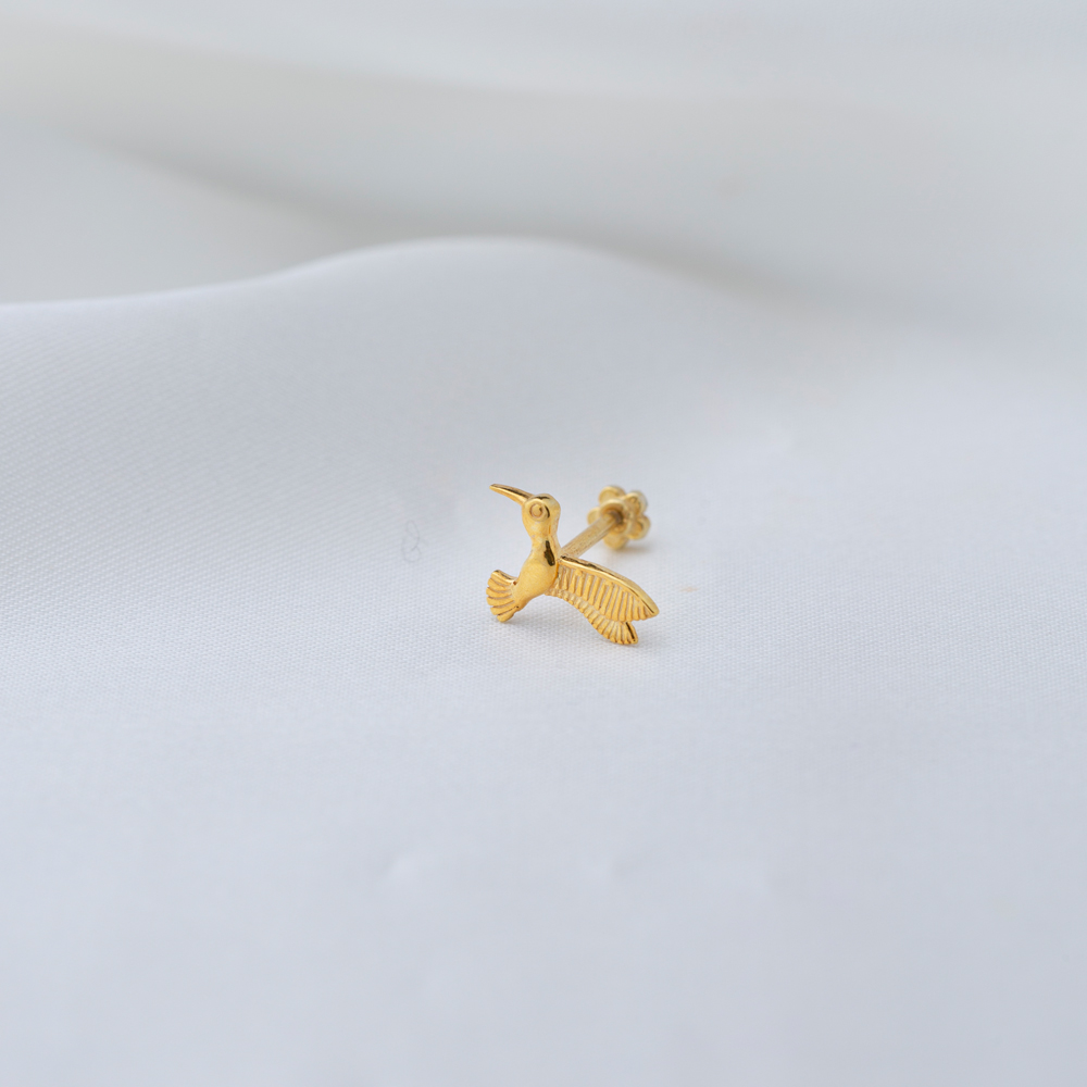 Plain Bird Design Single Piercing Wholesale Handmade Turkish 925 Sterling Silver Jewelry
