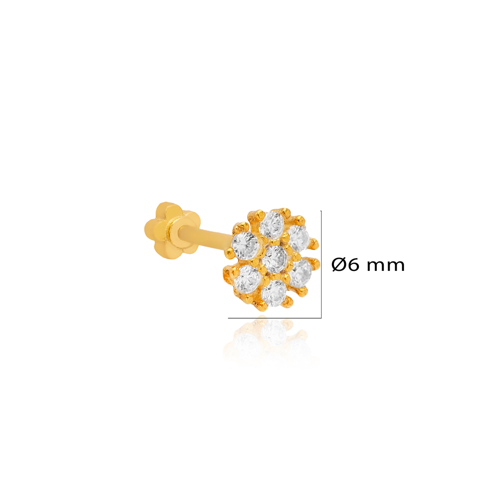 Cute Flower Design Single Piercing Wholesale Handmade Turkish 925 Sterling Silver Jewelry