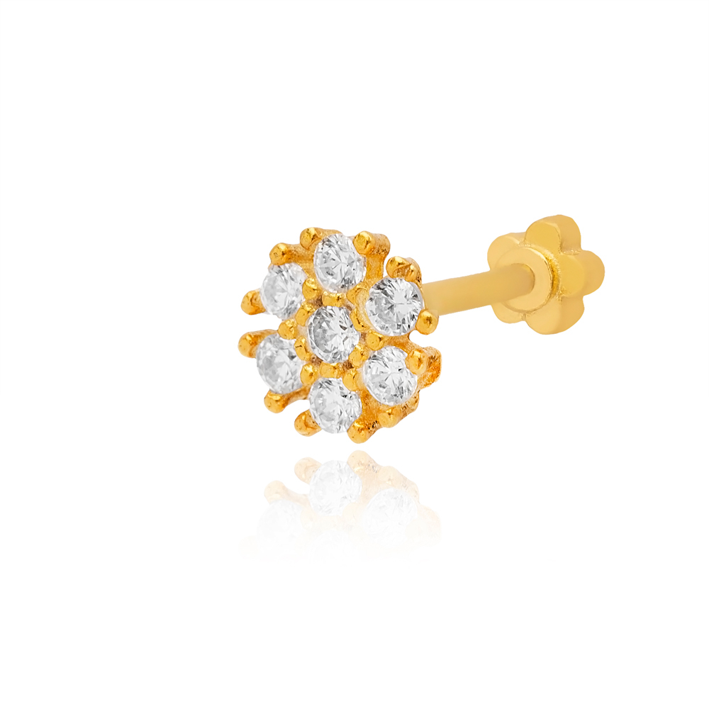 Cute Flower Design Single Piercing Wholesale Handmade Turkish 925 Sterling Silver Jewelry