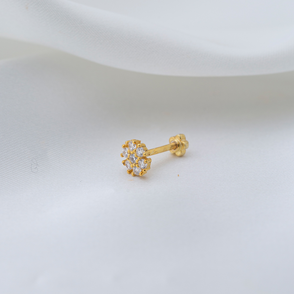Cute Flower Design Single Piercing Wholesale Handmade Turkish 925 Sterling Silver Jewelry