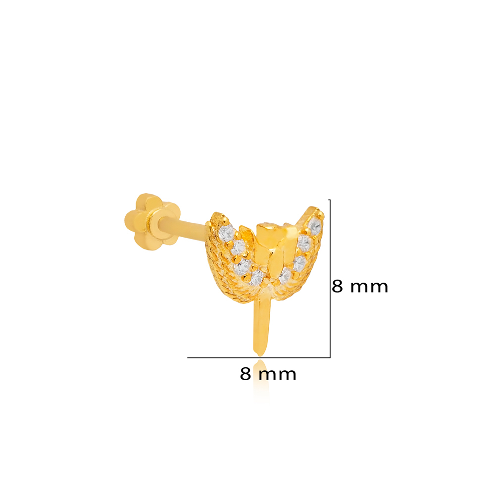 Angel Wing Design Single Piercing Wholesale Handmade Turkish 925 Sterling Silver Jewelry