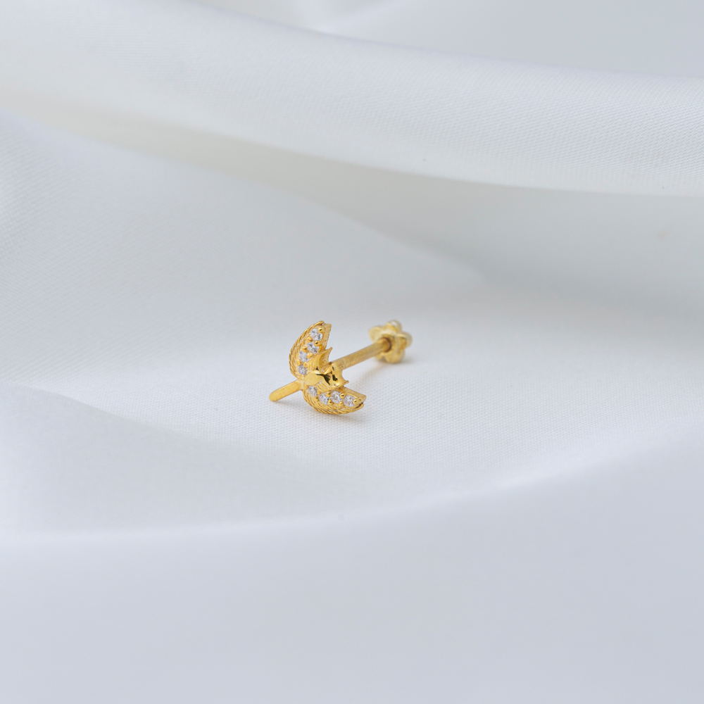 Angel Wing Design Single Piercing Wholesale Handmade Turkish 925 Sterling Silver Jewelry