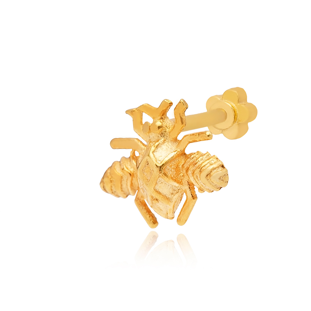 Bee Design Single Piercing Wholesale Handmade Turkish 925 Sterling Silver Jewelry