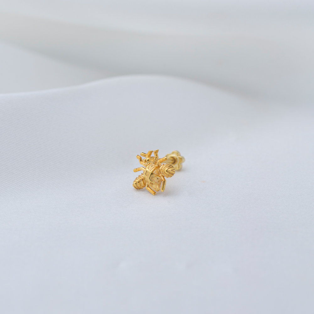 Bee Design Single Piercing Wholesale Handmade Turkish 925 Sterling Silver Jewelry
