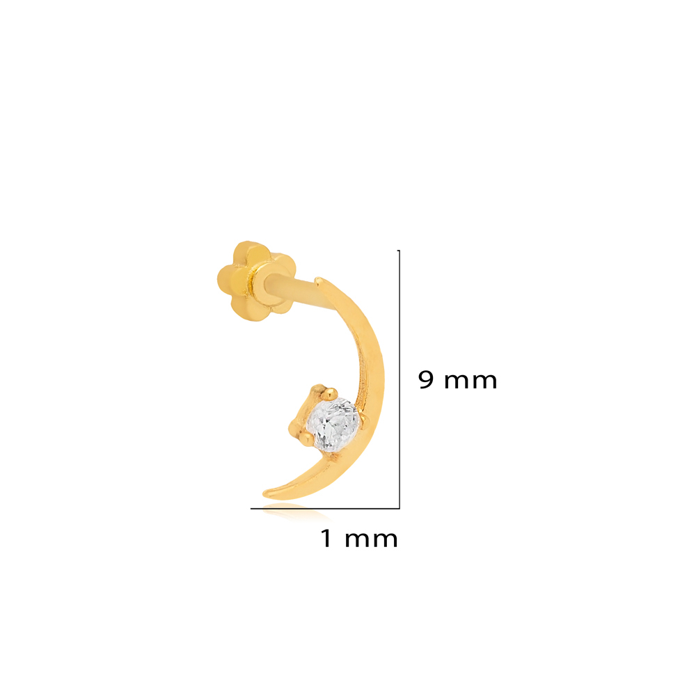 Dainty Moon Design Single Piercing Turkish Wholesale Handmade 925 Sterling Silver Jewelry