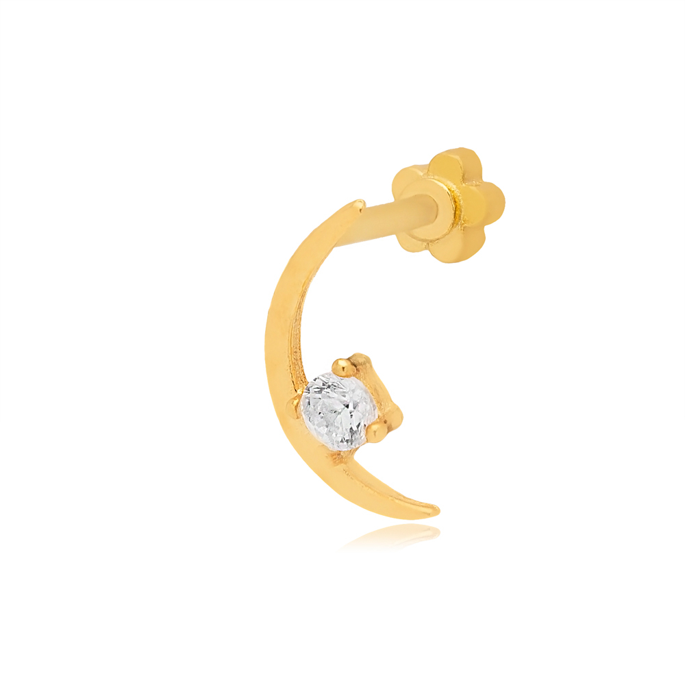 Dainty Moon Design Single Piercing Turkish Wholesale Handmade 925 Sterling Silver Jewelry