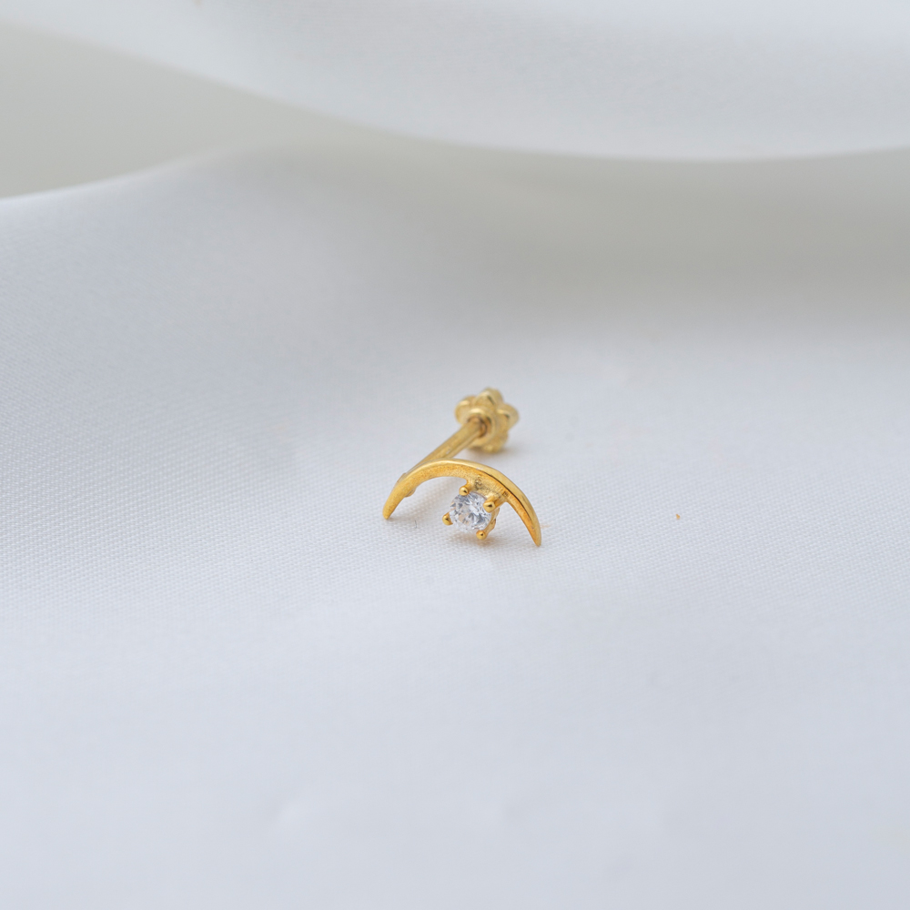 Dainty Moon Design Single Piercing Turkish Wholesale Handmade 925 Sterling Silver Jewelry