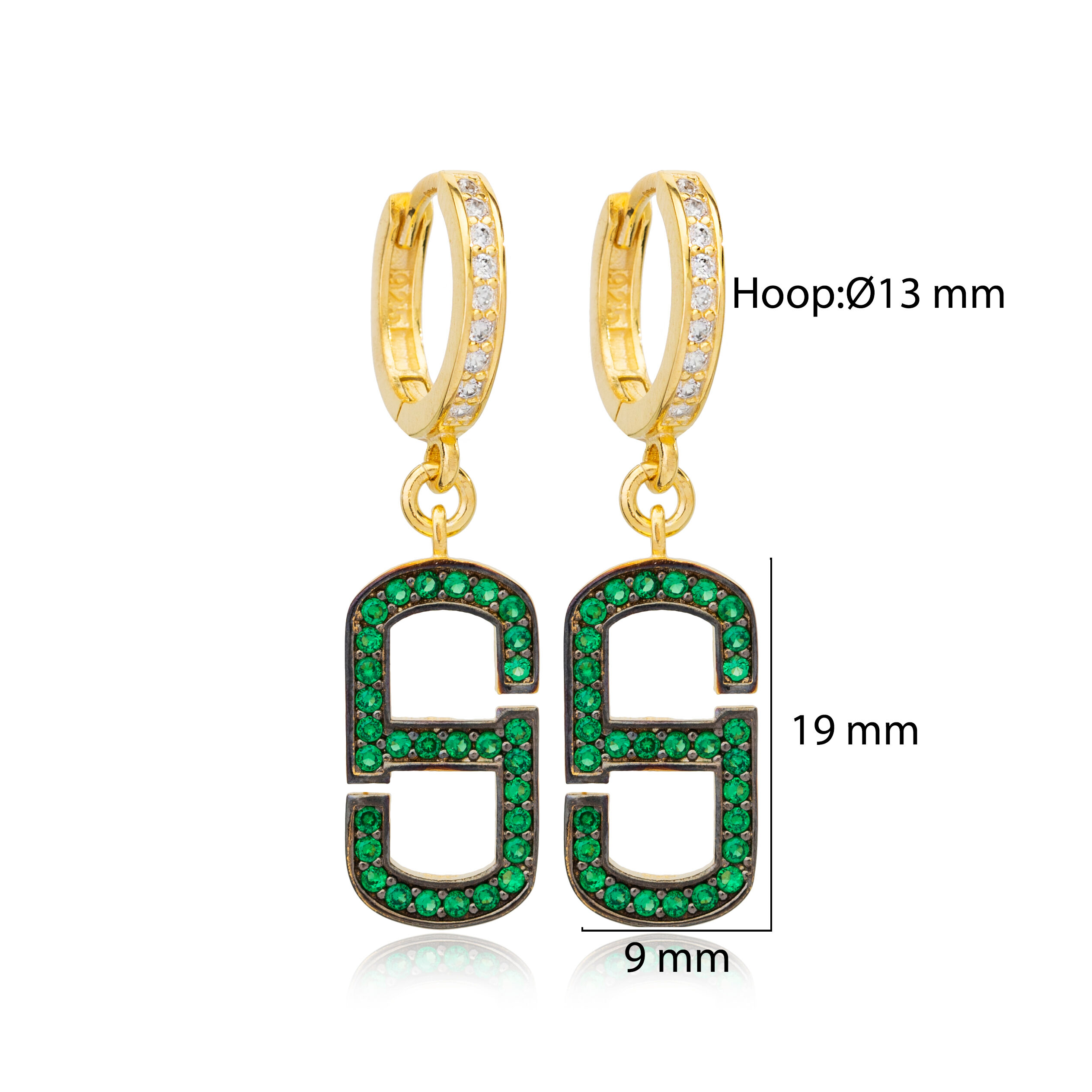 Emerald Zircon Geometric Design Dangle Earrings Wholesale Turkish 925 Sterling Silver Jewelry