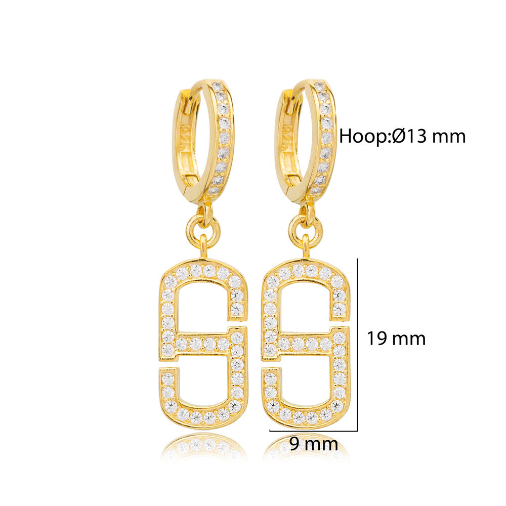 CZ Stone Geometric Design Dangle Earrings Wholesale Turkish 925 Sterling Silver Jewelry
