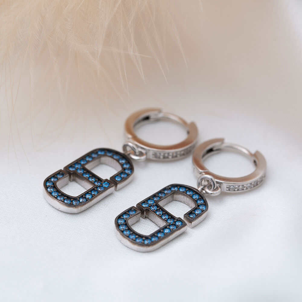Turquoise Zircon Geometric Design Dangle Earrings Wholesale Turkish 925 Sterling Silver Jewelry