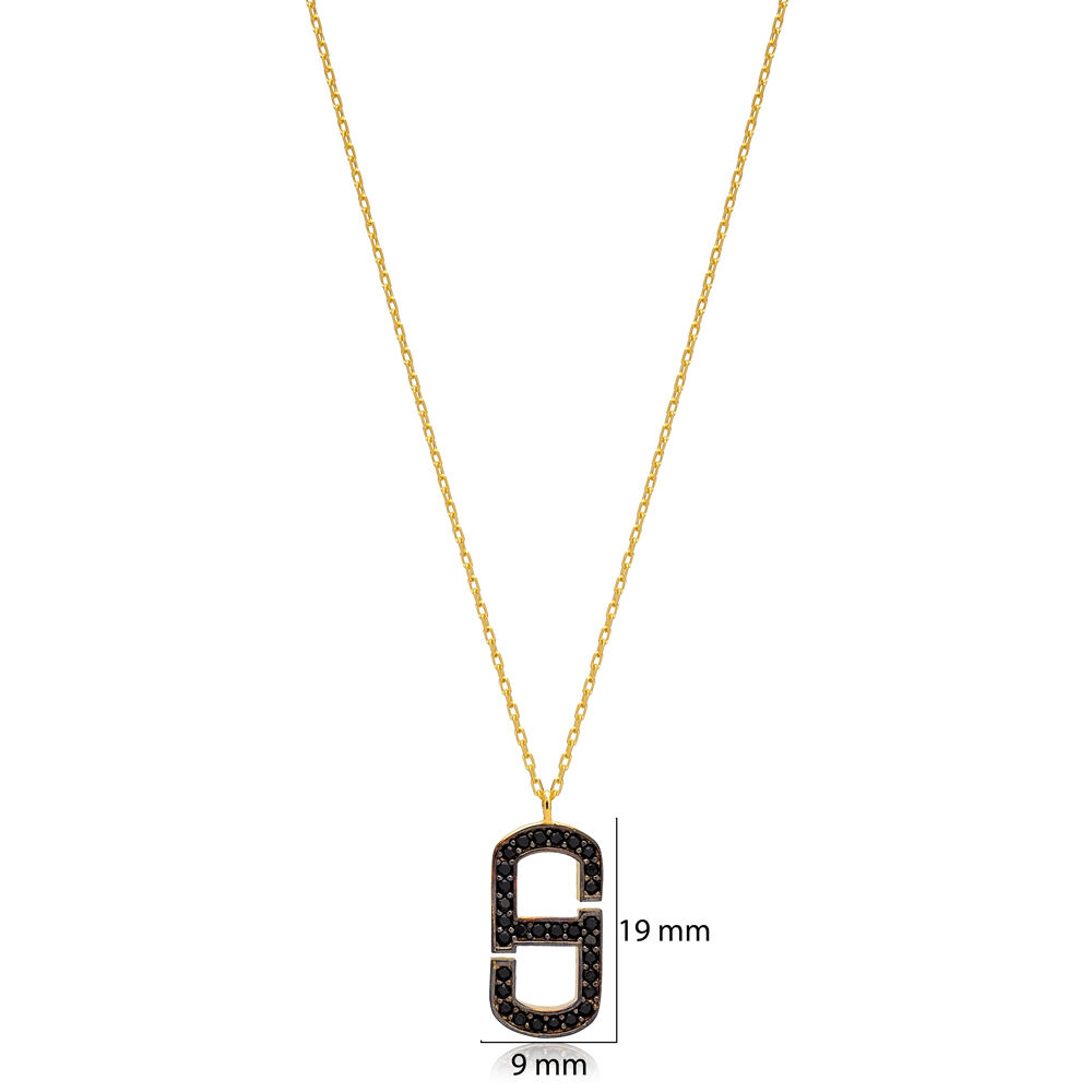 Black Zircon Geometric Design Charm Pendant Necklace Wholesale Turkish 925 Sterling Silver