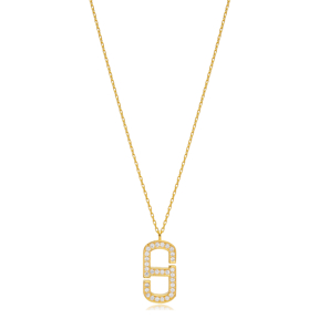 Zircon Stone Geometric Design Charm Pendant Necklace Wholesale Turkish 925 Sterling Silver Jewelry