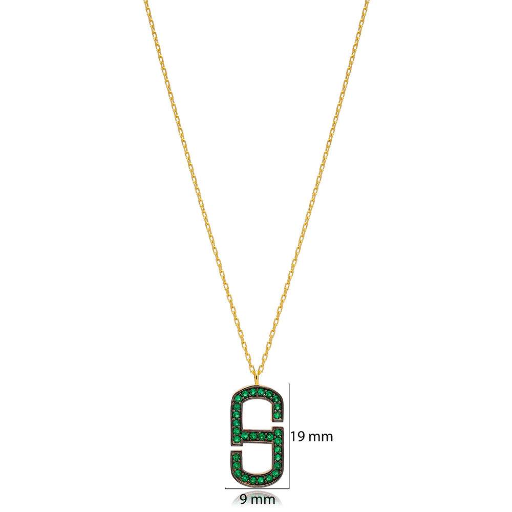 Emerald Zircon Geometric Design Charm Pendant Necklace Wholesale Turkish 925 Sterling Silver