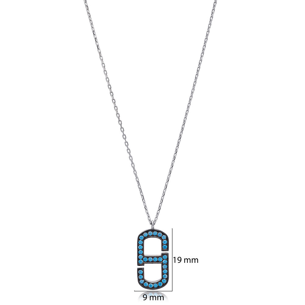Turquoise Zircon Geometric Design Charm Pendant Necklace Wholesale Turkish 925 Sterling Silver