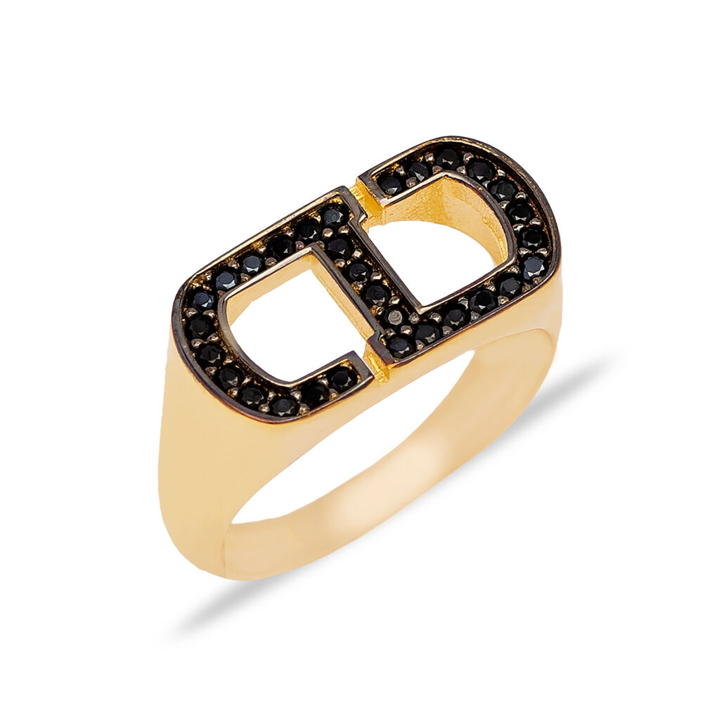 Black Zircon Stone Geometric Design Cluster Women Ring Wholesale 925 Sterling Silver Jewelry