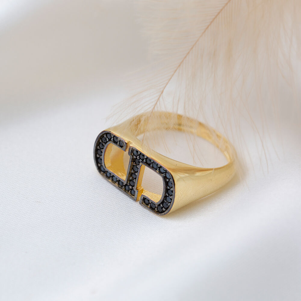 Black Zircon Stone Geometric Design Cluster Women Ring Wholesale 925 Sterling Silver Jewelry