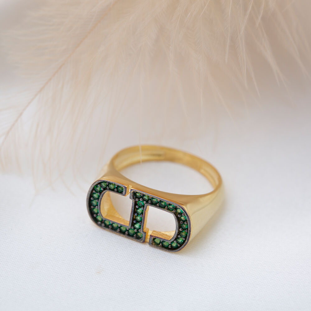 Emerald Zircon Stone Geometric Design Cluster Women Ring Wholesale 925 Sterling Silver Jewelry
