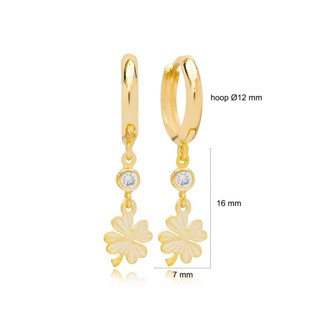 Dainty Plain Clover Design Dangle Earrings Handmade 925 Sterling Silver Jewelry