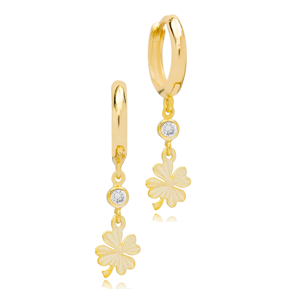 Dainty Plain Clover Design Dangle Earrings Handmade 925 Sterling Silver Jewelry
