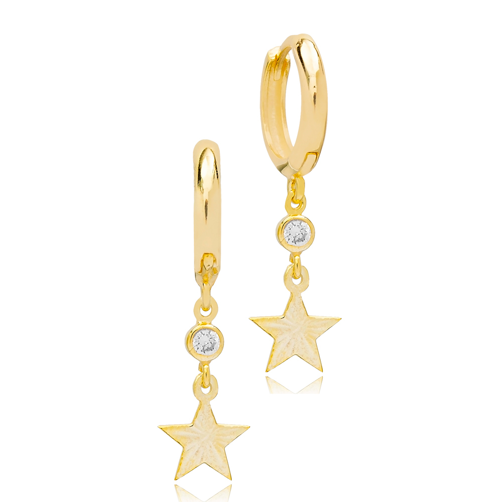 Stylish Star Design Plain Dangle Earrings Handmade 925 Sterling Silver Jewelry