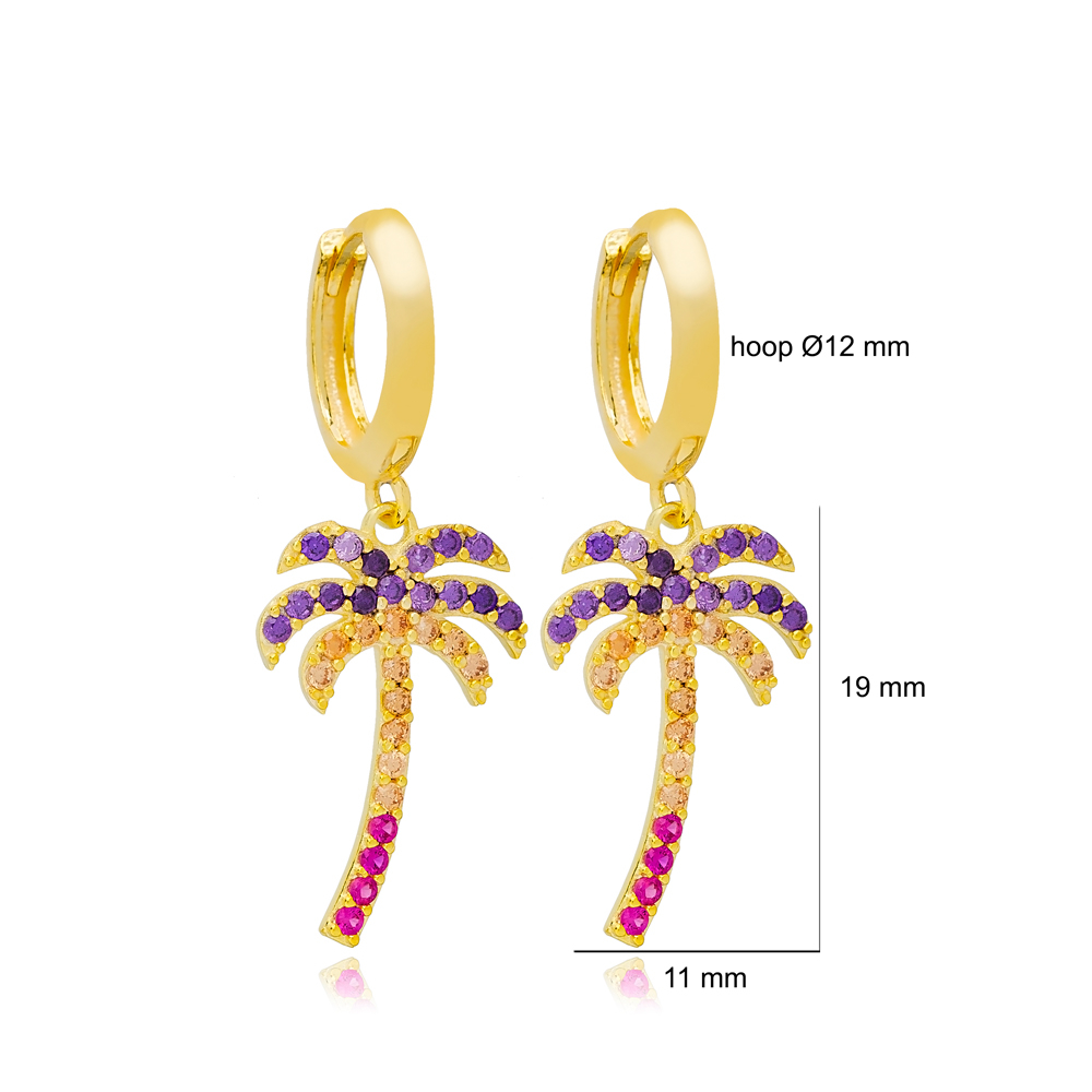 Summer Style Rainbow Mix Stone Palm Tree Dangle Earrings 925 Sterling Silver Jewelry