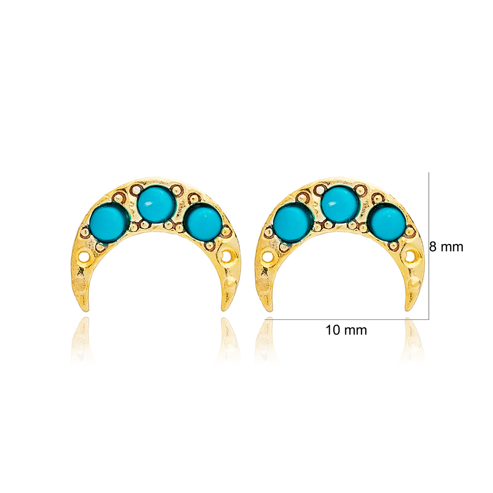 Turquoise Stone Moon Design Tiny Stud Earrings 925 Sterling Silver Jewelry