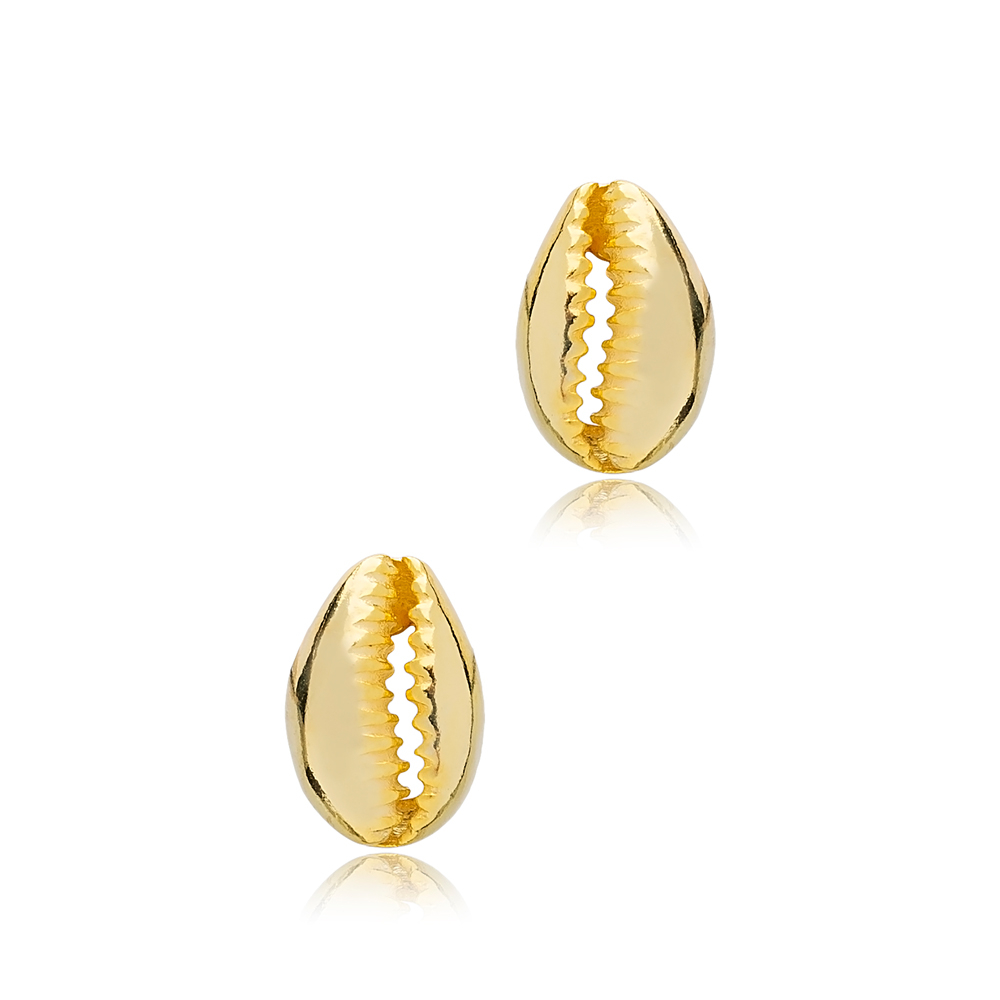 Dainty Seashell Design Plain Stud Earrings Wholesale Turkish 925 Sterling Silver Jewelry