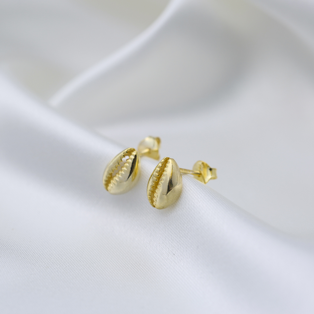 Dainty Seashell Design Plain Stud Earrings Wholesale Turkish 925 Sterling Silver Jewelry