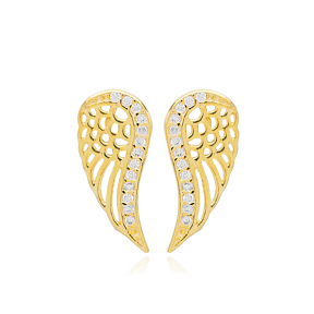 Wings Design Zircon Stone Stud Earrings Handcrafted 925 Sterling Silver Jewelry