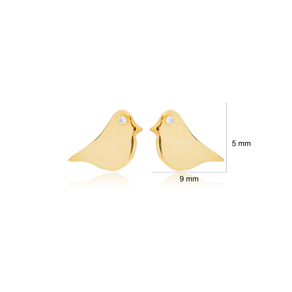 Plain Bird Design witn Tiny Zircon Stud Earrings Handcrafted 925 Sterling Silver Jewelry