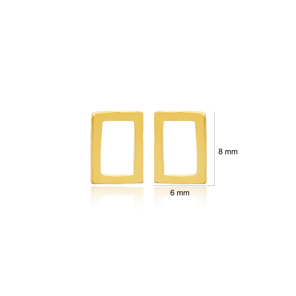 Rectangle Design Hollow Stud Earrings Handcrafted 925 Sterling Silver Jewelry