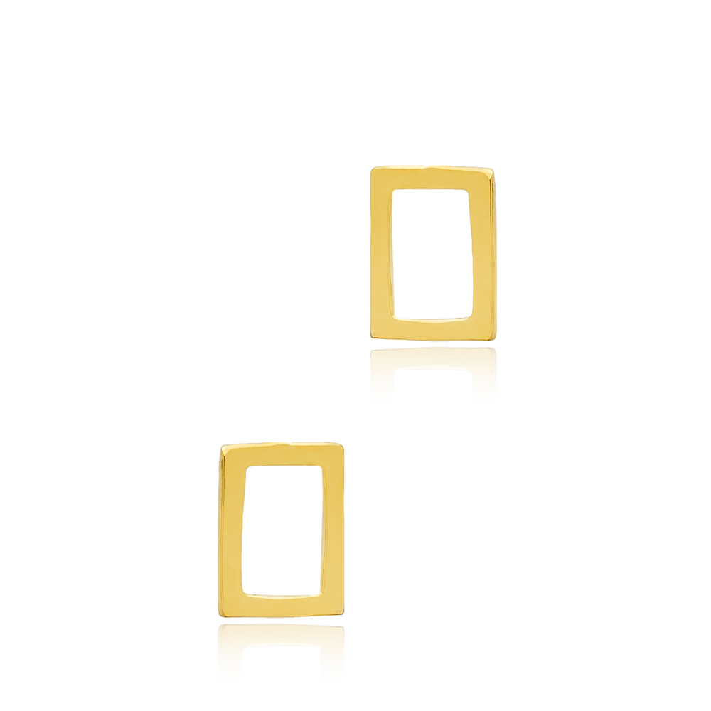 Rectangle Design Hollow Stud Earrings Handcrafted 925 Sterling Silver Jewelry