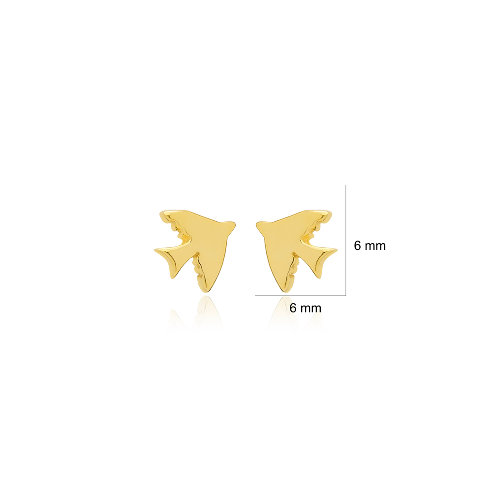 Plain Swallow Bird Design Stud Earrings Handcrafted 925 Sterling Silver Jewelry
